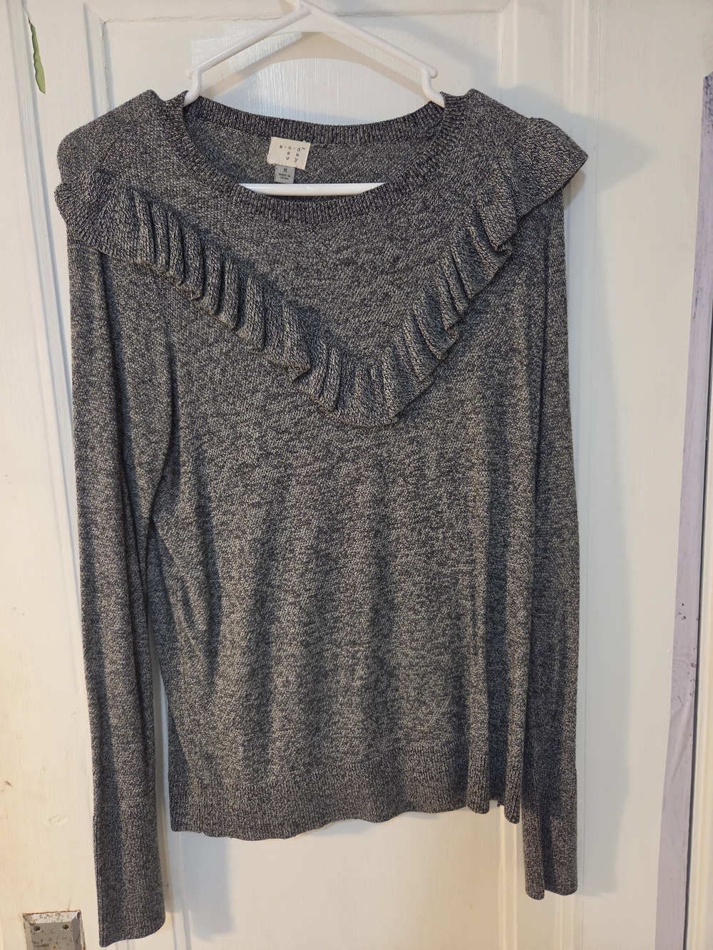 Women’s Gray Ruffle Yoke Sweater